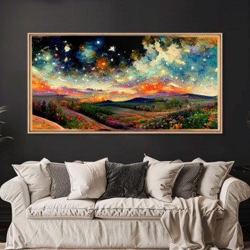 Landscapes Painting - Night Starry Sky Landscape On Canvas Colorful Night Sky Painting Nature Living Room Wall Art Spiritual scenery